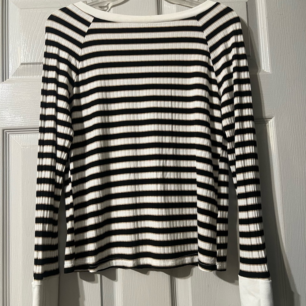 MOTF Monochrome Striped Long Sleeve Top by Shein